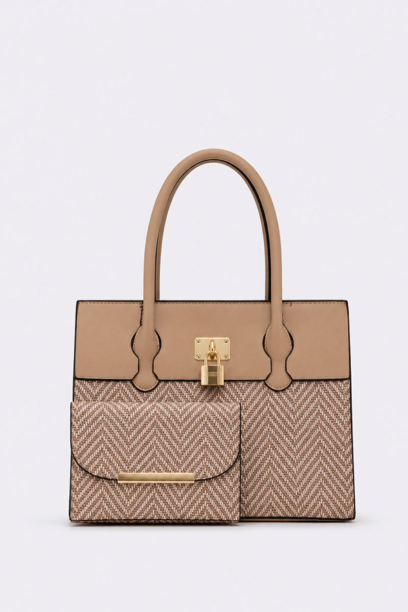 Dual-Tone Woven Handbag Set - Image 2